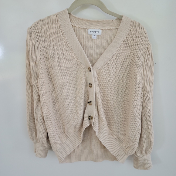 Evereve Sweaters - Evereve Beige Cream Button-Front Balloon Sleeve Cardigan. Size Small